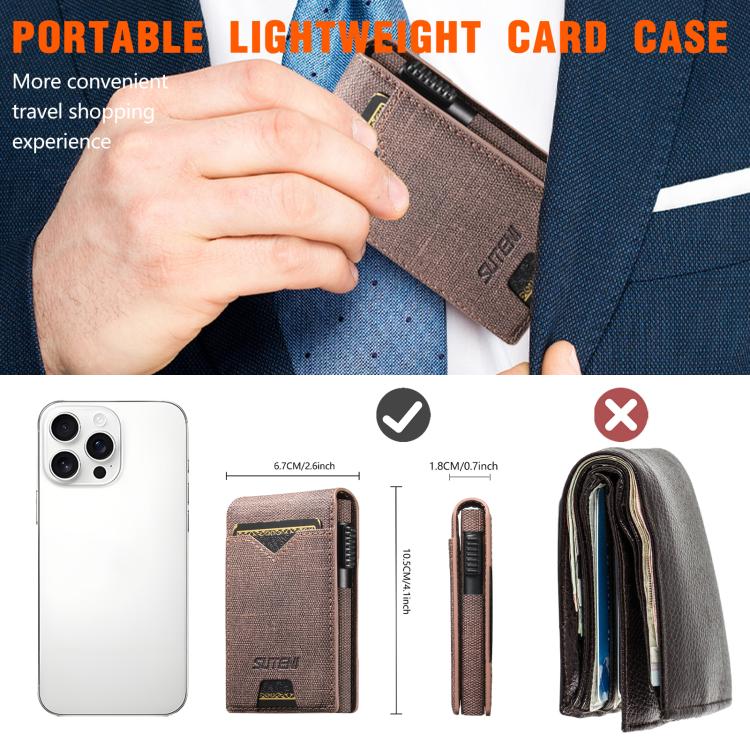 The Suteni denim pattern button automatically pops out the veneered printed card box