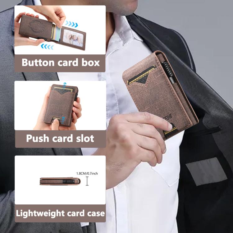 The Suteni denim pattern button automatically pops out the veneered printed card box