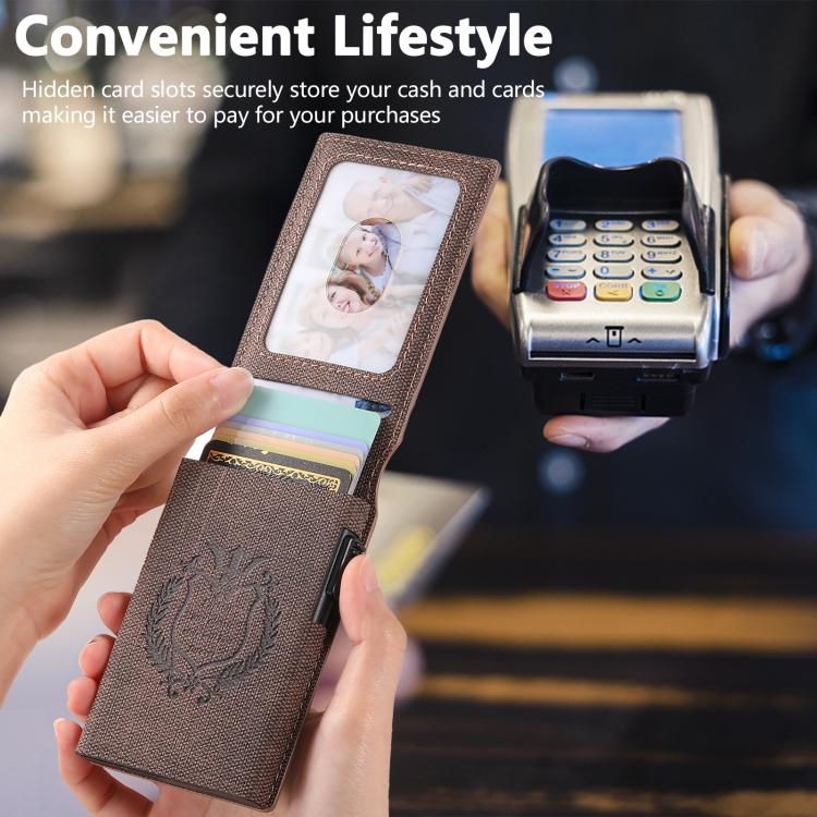 The Suteni denim pattern button automatically pops out the veneered printed card box