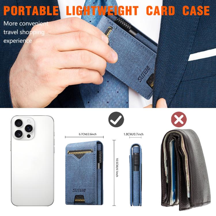 The Suteni denim pattern button automatically pops out the veneered printed card box