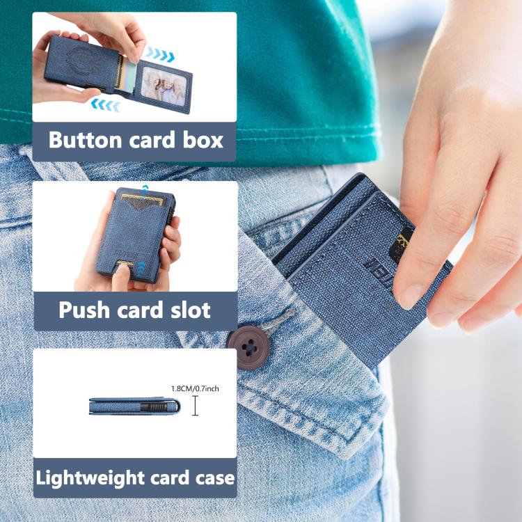 The Suteni denim pattern button automatically pops out the veneered printed card box