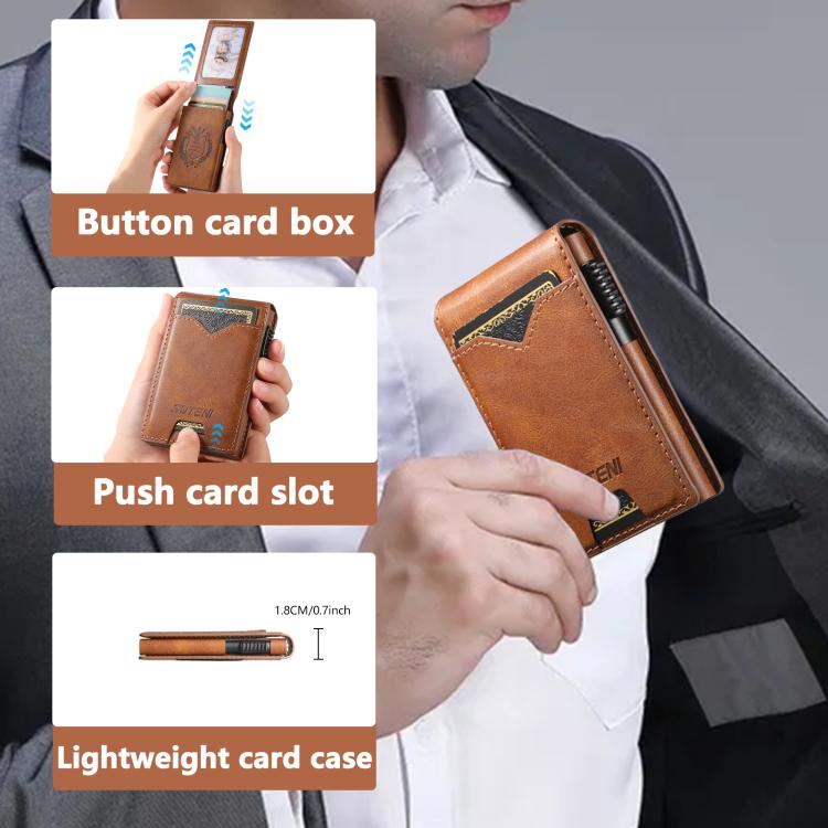 The Suteni oil wax pattern button automatically pops out the veneered printed card box