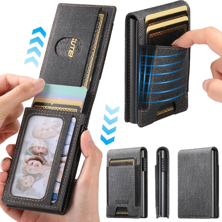 The Suteni denim pattern button automatically pops out the elastic band card box
