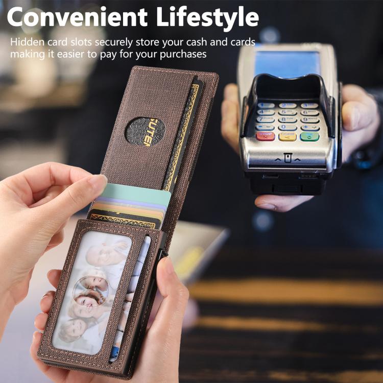 The Suteni denim pattern button automatically pops out the elastic band card box