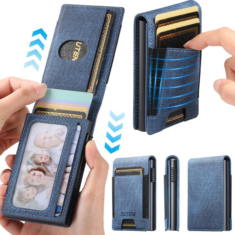 The Suteni denim pattern button automatically pops out the elastic band card box