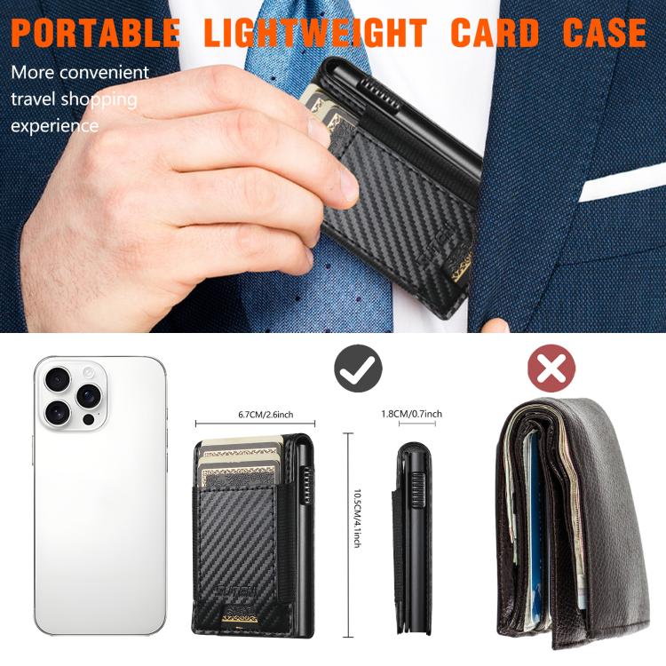 The Suteni carbon fiber pattern button automatically pops out the elastic band card box - Black