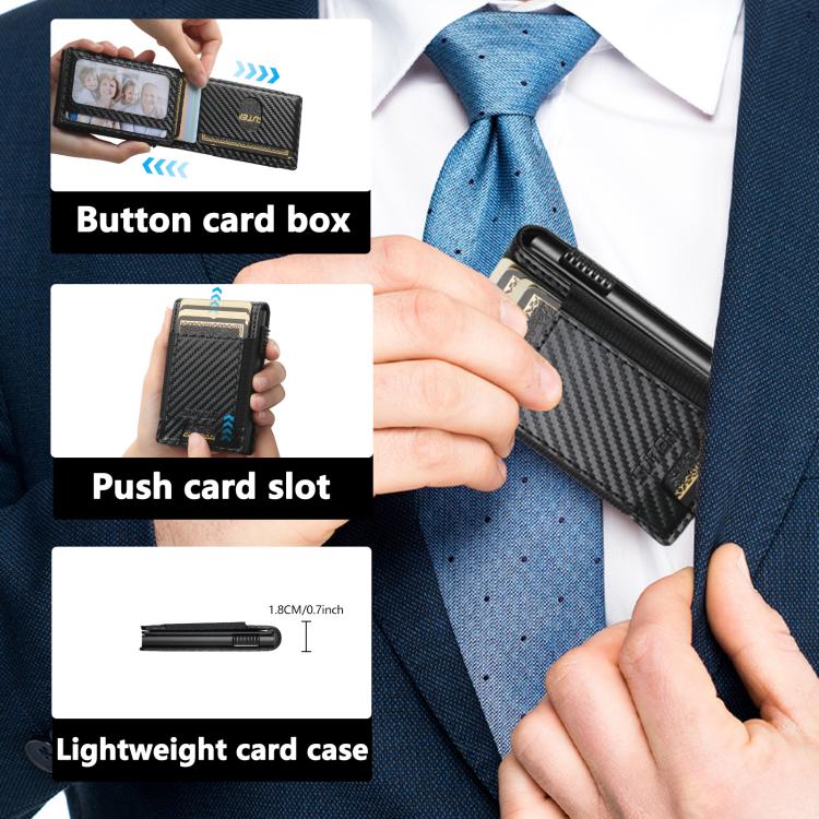 The Suteni carbon fiber pattern button automatically pops out the elastic band card box - Black