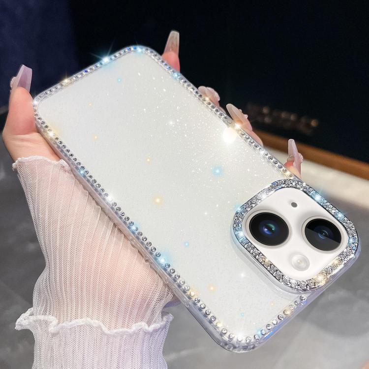 For iPhone 13 Rhinestone Glitter TPU 4-corners Anti-fall Phone Case