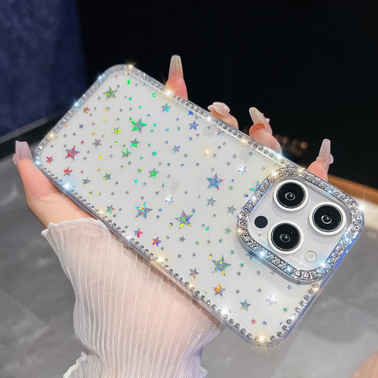 For iPhone 14 Pro Max Rhinestone Glitter TPU 4-corners Anti-fall Phone Case