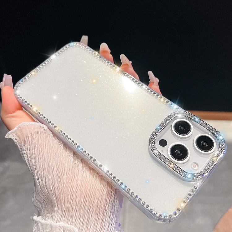 For iPhone 16 Pro Rhinestone Glitter TPU 4-corners Anti-fall Phone Case