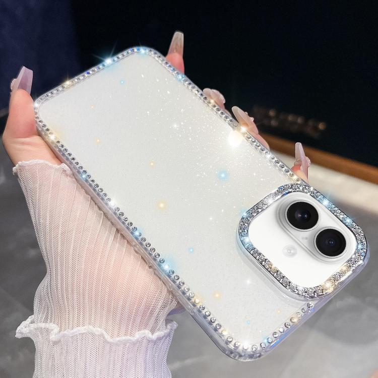 For iPhone 16 Rhinestone Glitter TPU 4-corners Anti-fall Phone Case