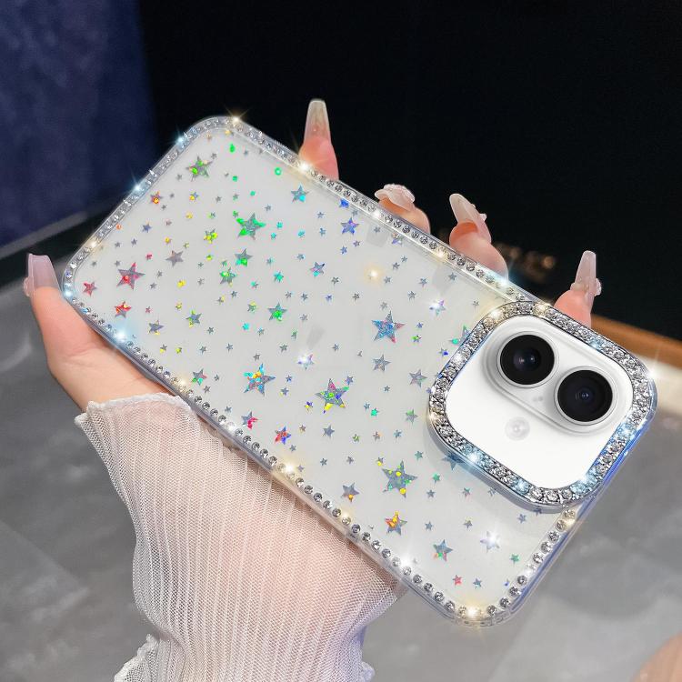 For iPhone 16 Rhinestone Glitter TPU 4-corners Anti-fall Phone Case