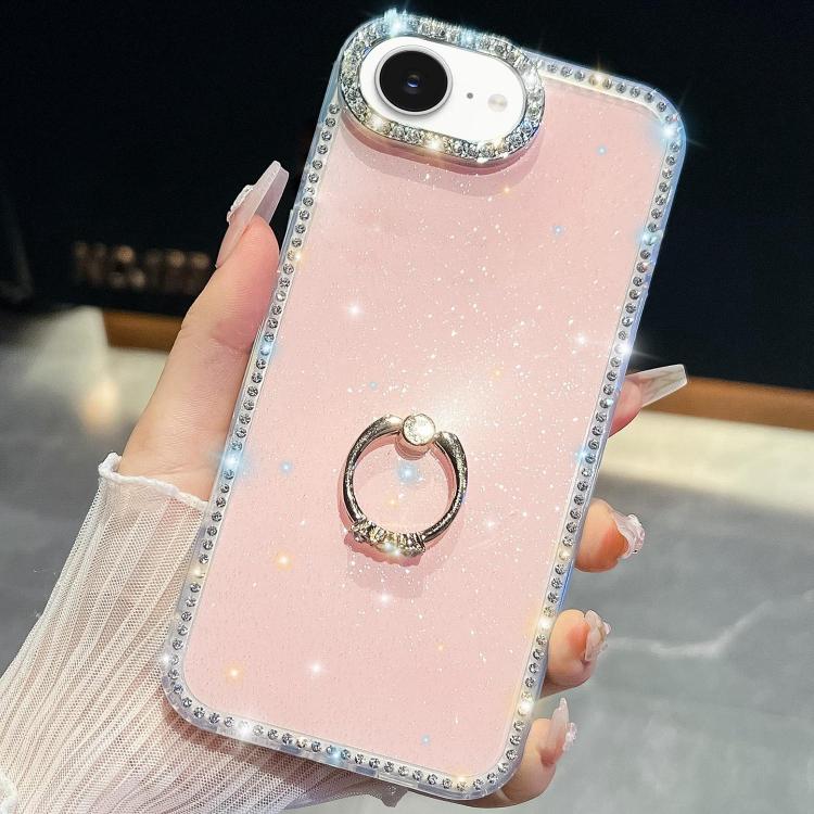 For iPhone 17e / 16e Rhinestone Glitter TPU Ring Holder Anti-fall Phone Case