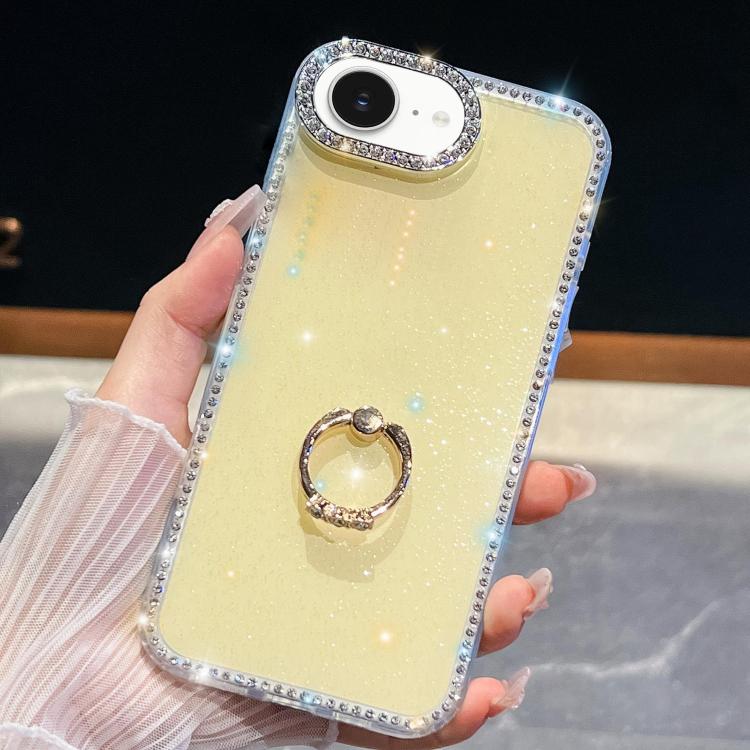 For iPhone 17e / 16e Rhinestone Glitter TPU Ring Holder Anti-fall Phone Case