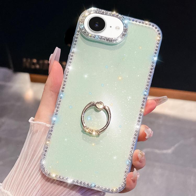 For iPhone 17e / 16e Rhinestone Glitter TPU Ring Holder Anti-fall Phone Case