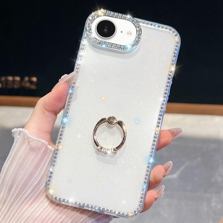 For iPhone 17e / 16e Rhinestone Glitter TPU Ring Holder Anti-fall Phone Case