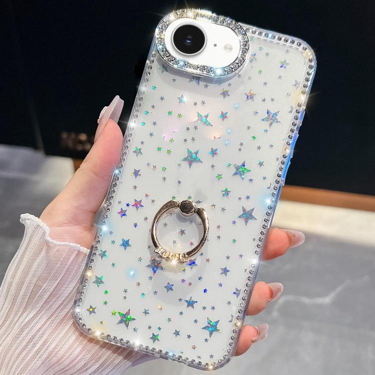 For iPhone 17e / 16e Rhinestone Glitter TPU Ring Holder Anti-fall Phone Case