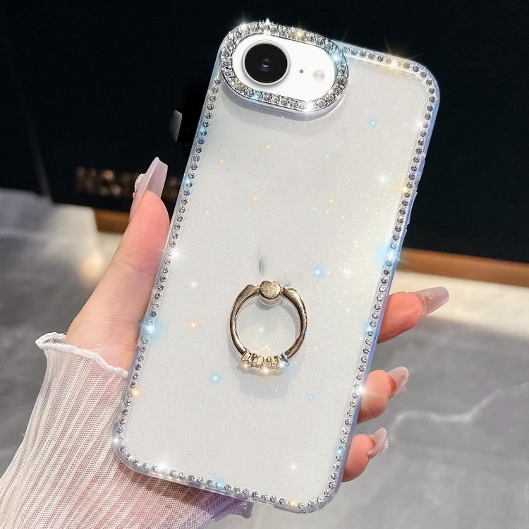 For iPhone 17e / 16e Rhinestone Glitter TPU Ring Holder Anti-fall Phone Case