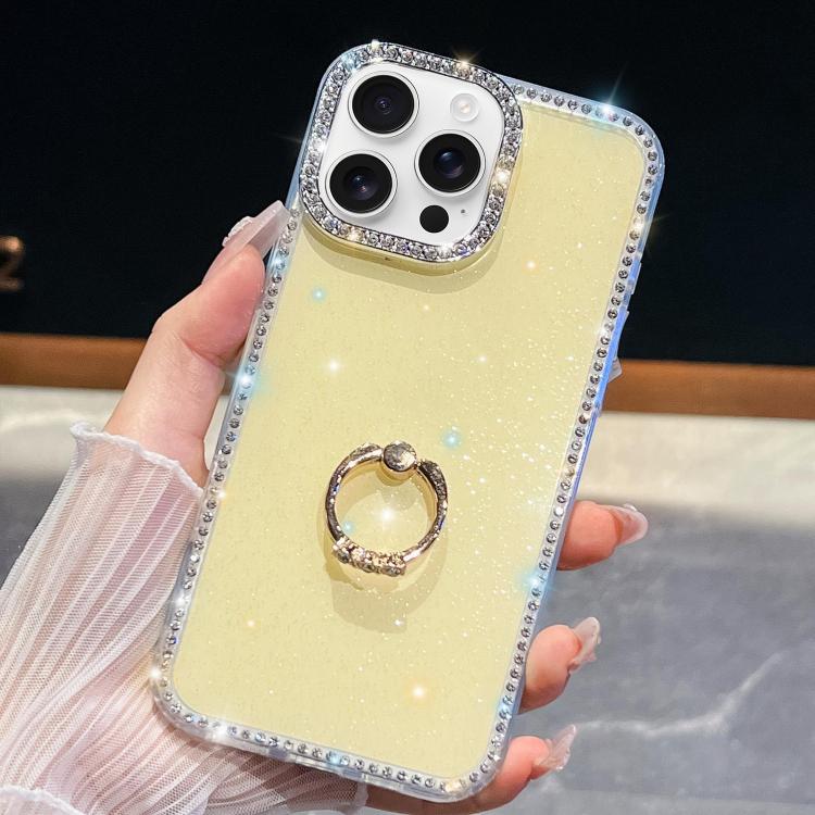 For iPhone 15 Pro Max Rhinestone Glitter TPU Ring Holder Anti-fall Phone Case
