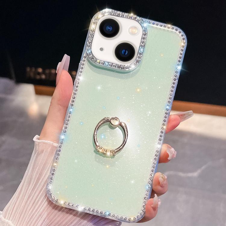 For iPhone 14 Rhinestone Glitter TPU Ring Holder Anti-fall Phone Case