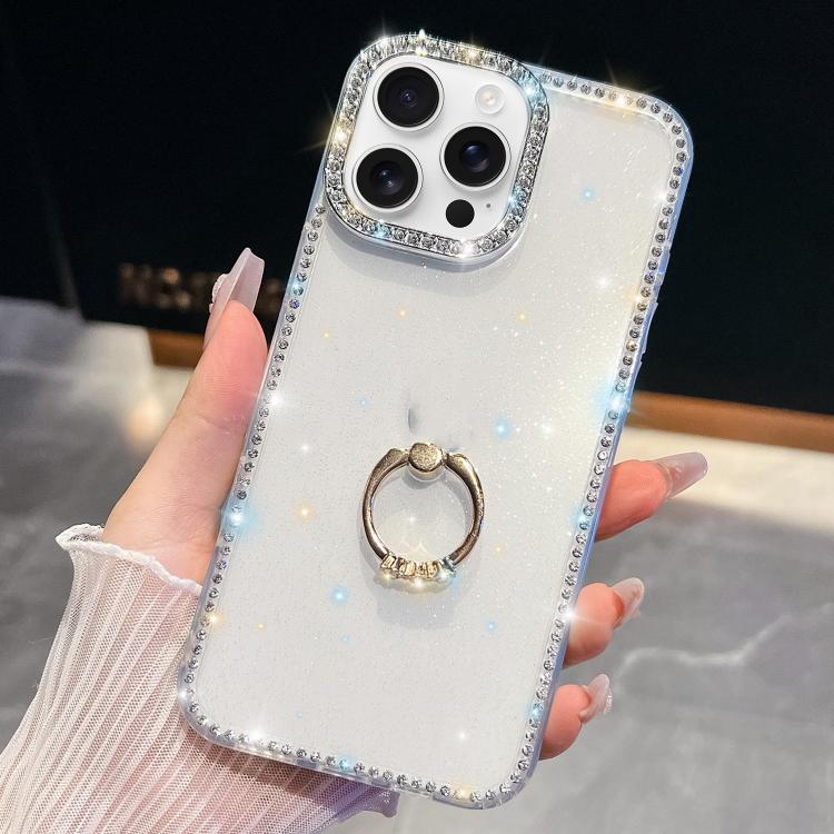 For iPhone 13 Pro Max Rhinestone Glitter TPU Ring Holder Anti-fall Phone Case