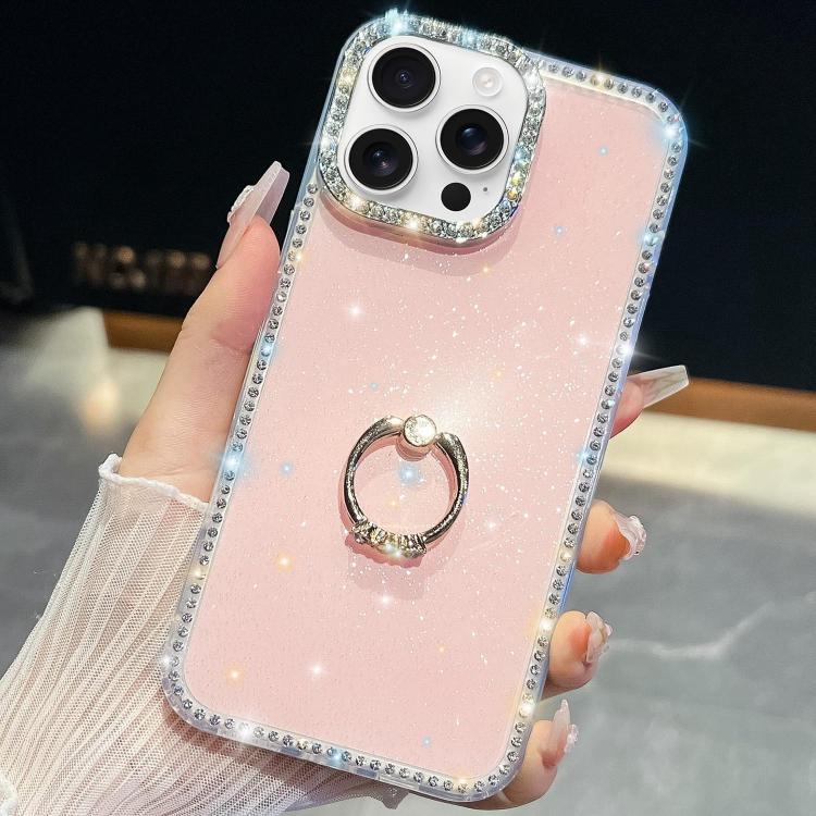For iPhone 13 Pro Rhinestone Glitter TPU Ring Holder Anti-fall Phone Case