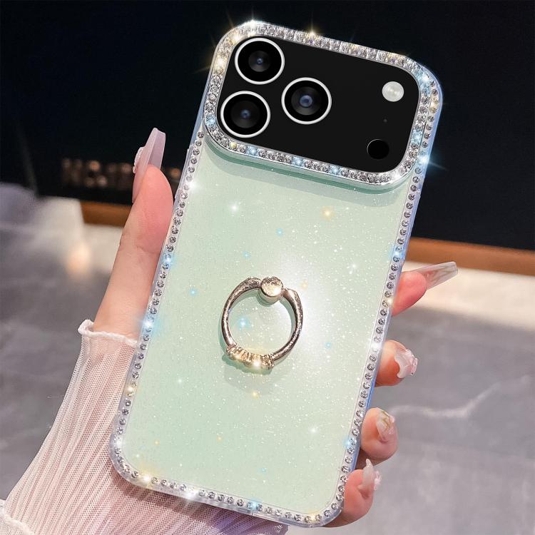 For iPhone 17 Pro Max Rhinestone Glitter TPU Ring Holder Anti-fall Phone Case