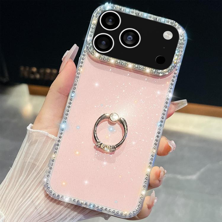 For iPhone 17 Pro Rhinestone Glitter TPU Ring Holder Anti-fall Phone Case