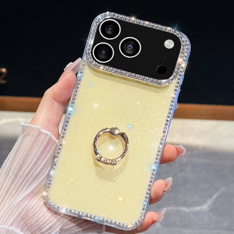 For iPhone 17 Pro Rhinestone Glitter TPU Ring Holder Anti-fall Phone Case