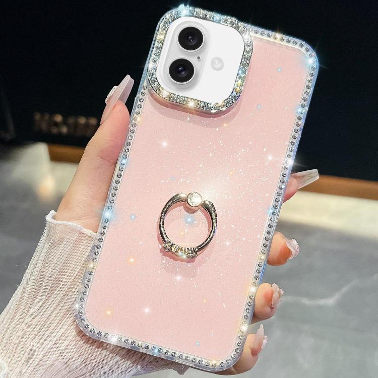 For iPhone 17 Rhinestone Glitter TPU Ring Holder Anti-fall Phone Case