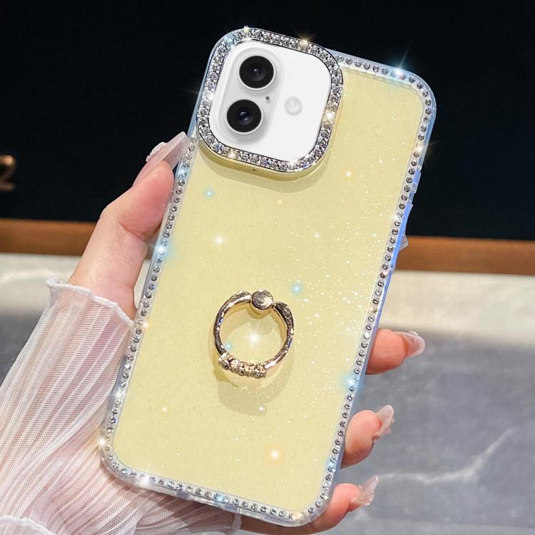 For iPhone 17 Rhinestone Glitter TPU Ring Holder Anti-fall Phone Case
