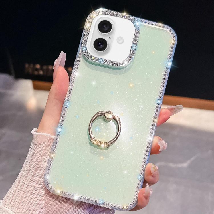For iPhone 17 Rhinestone Glitter TPU Ring Holder Anti-fall Phone Case