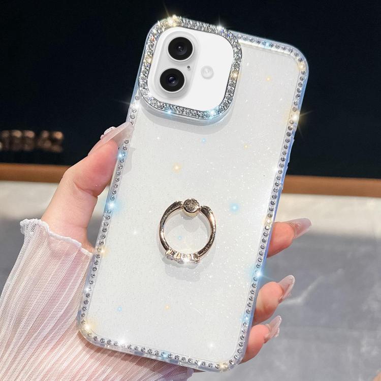 For iPhone 17 Rhinestone Glitter TPU Ring Holder Anti-fall Phone Case