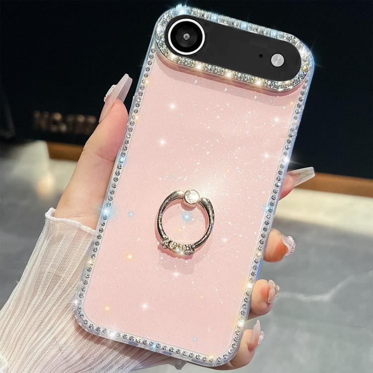For iPhone Air Rhinestone Glitter TPU Ring Holder Anti-fall Phone Case