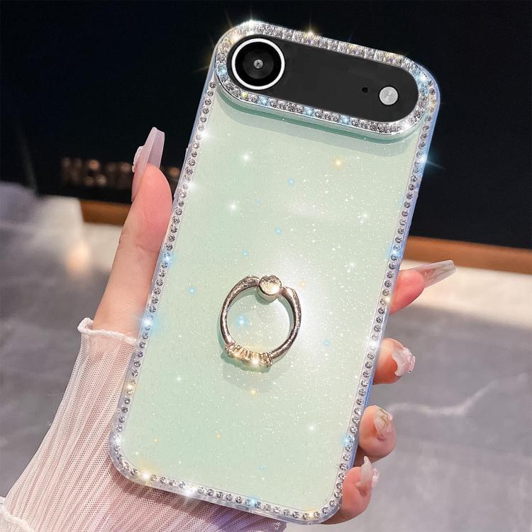 For iPhone Air Rhinestone Glitter TPU Ring Holder Anti-fall Phone Case