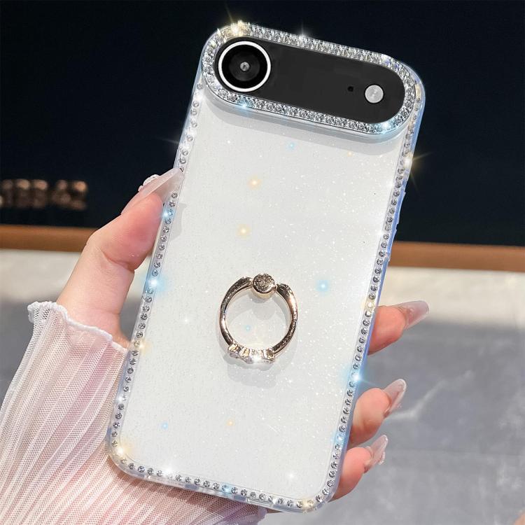 For iPhone Air Rhinestone Glitter TPU Ring Holder Anti-fall Phone Case