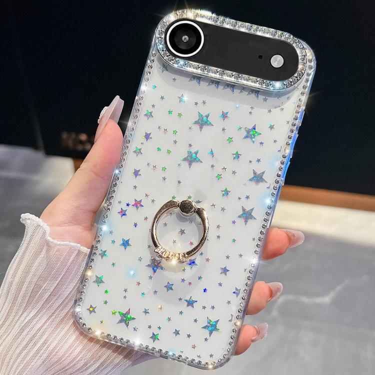 For iPhone Air Rhinestone Glitter TPU Ring Holder Anti-fall Phone Case