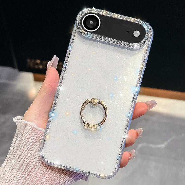 For iPhone Air Rhinestone Glitter TPU Ring Holder Anti-fall Phone Case