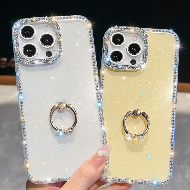 For iPhone 17e / 16e Rhinestone Glitter TPU Ring Holder Anti-fall Phone Case