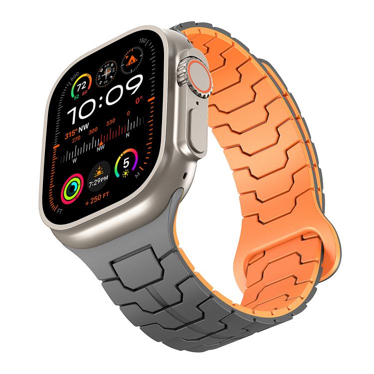 For Apple Watch 46mm / 49mm / 45mm / 44mm Steel Dragon Scale Magnetic Silicone Watch Band