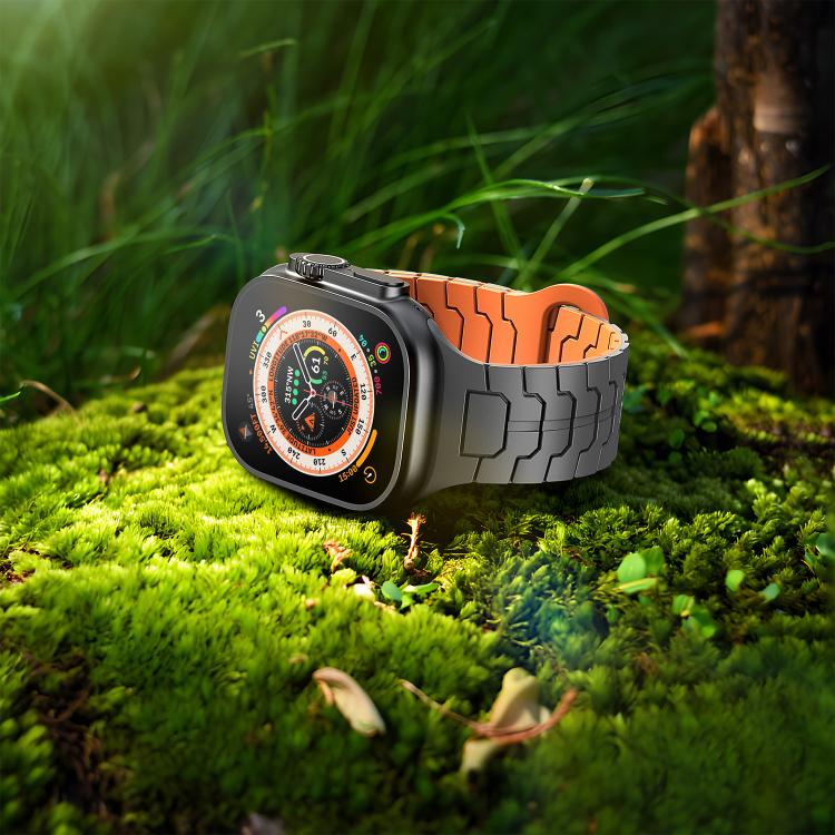 For Apple Watch 46mm / 49mm / 45mm / 44mm Steel Dragon Scale Magnetic Silicone Watch Band