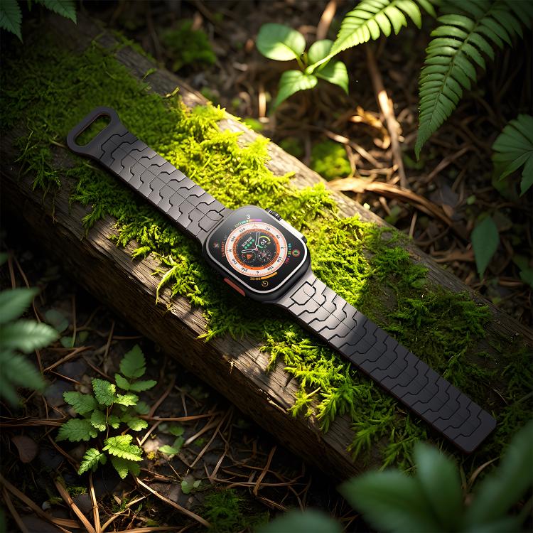 For Apple Watch 46mm / 49mm / 45mm / 44mm Steel Dragon Scale Magnetic Silicone Watch Band