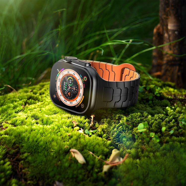For Apple Watch 46mm / 49mm / 45mm / 44mm Steel Dragon Scale Magnetic Silicone Watch Band
