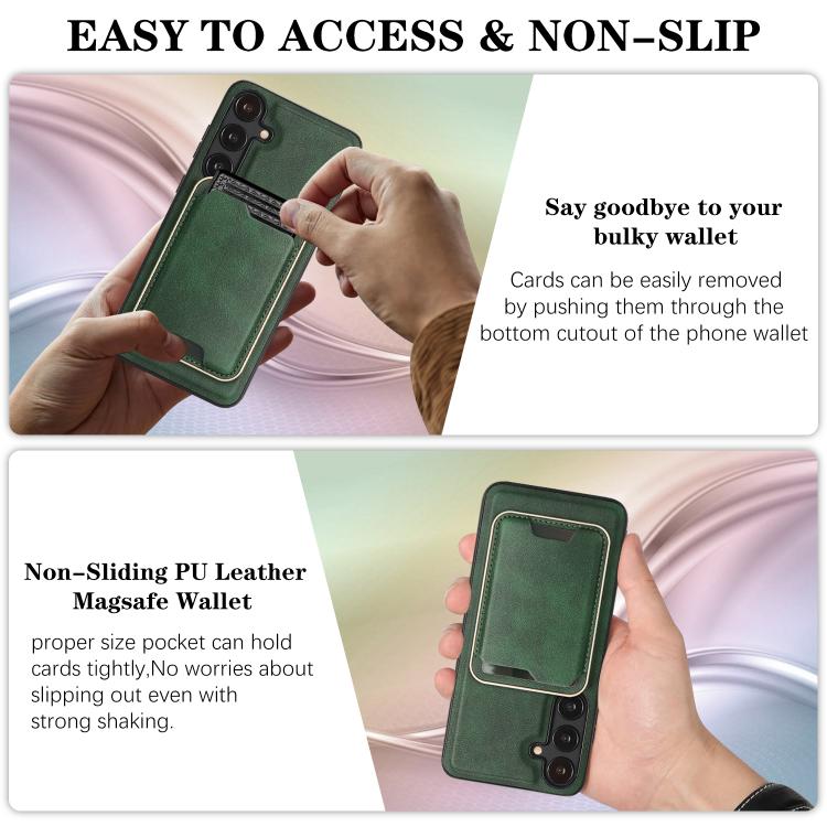 For Samsung Galaxy S25 Edge 5G Kalebol Slim MagSafe Ring Magnetic Card Bag Leather Phone Case