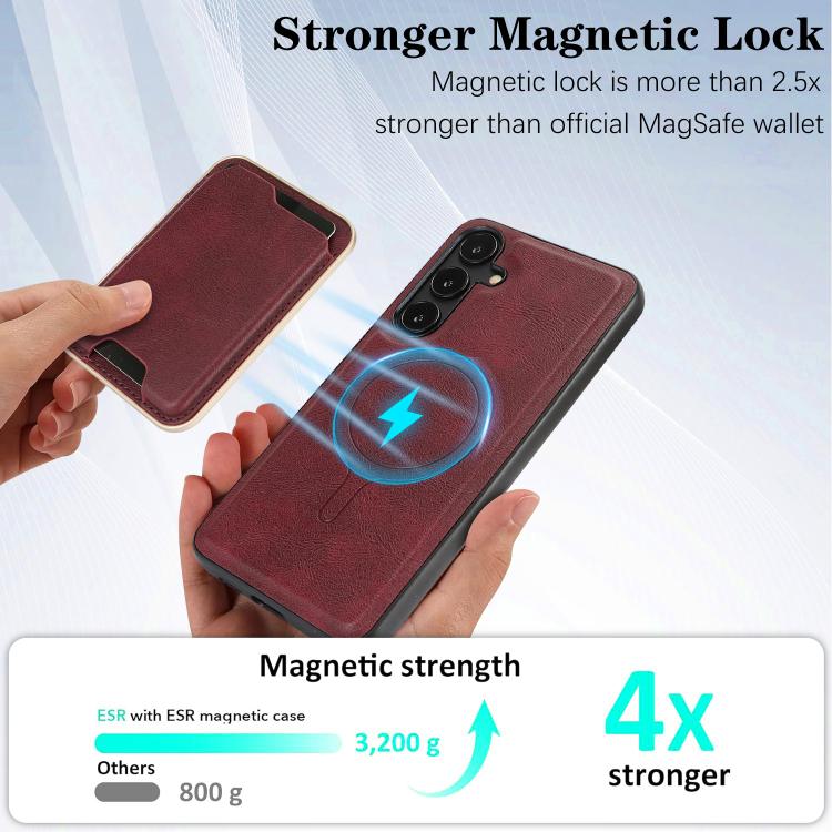 For Samsung Galaxy S25 5G Kalebol Slim MagSafe Ring Magnetic Card Bag Leather Phone Case