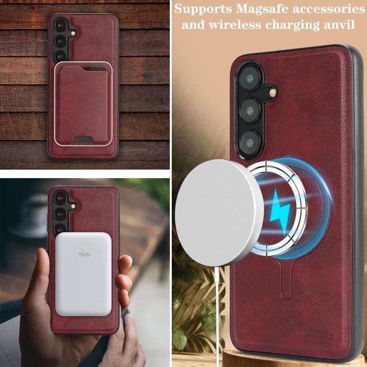 For Samsung Galaxy S25 5G Kalebol Slim MagSafe Ring Magnetic Card Bag Leather Phone Case