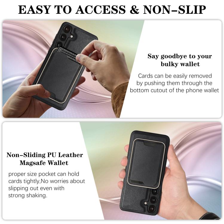 For Samsung Galaxy S25+ 5G Kalebol Slim MagSafe Ring Magnetic Card Bag Leather Phone Case