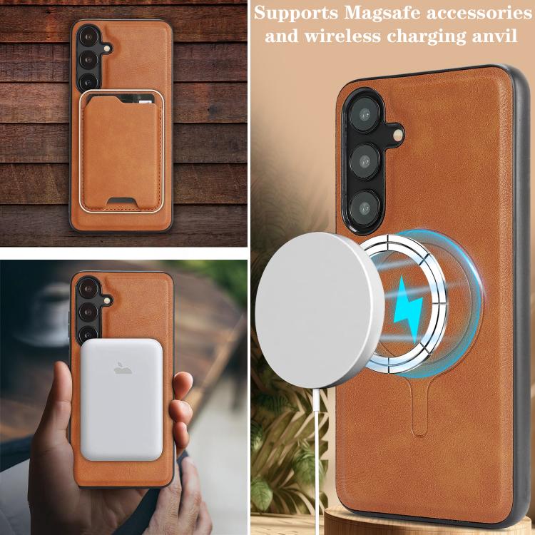 For Samsung Galaxy S25+ 5G Kalebol Slim MagSafe Ring Magnetic Card Bag Leather Phone Case