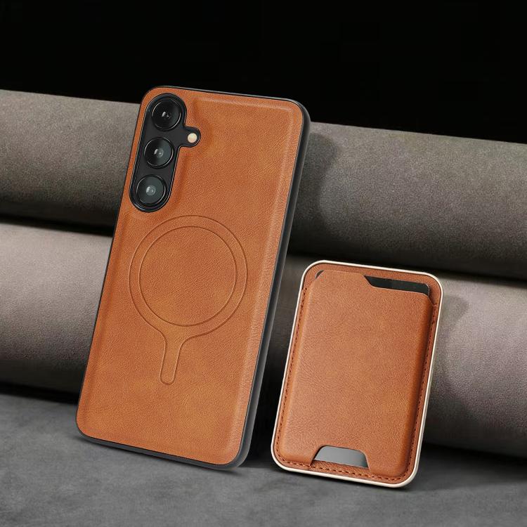 For Samsung Galaxy S25+ 5G Kalebol Slim MagSafe Ring Magnetic Card Bag Leather Phone Case