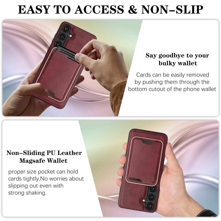 For Samsung Galaxy S25+ 5G Kalebol Slim MagSafe Ring Magnetic Card Bag Leather Phone Case
